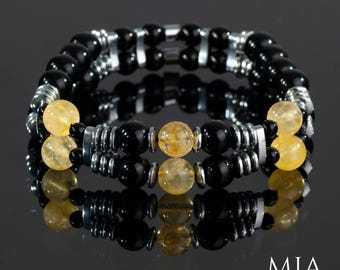 Handmade Citrine Bracelet: Silver Hematite & Black Onyx Gemstone Jewelry