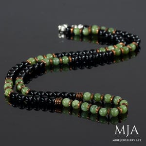 Jade en koper hematiet stenen ketting - uniseks choker met zwarte onyx kralen - kristallen edelsteen sieraden voor heren en dames cadeau kralenketting