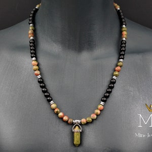Unakite Pendant Necklace: Black Onyx & Hematite Stone