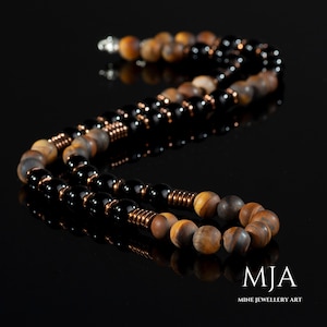 Vetgedrukte tijgeroog, onyx en goud zilver of koper hematiet choker ketting voor mannen – minimalistische en statement sieraden mat tijgersoog cadeau