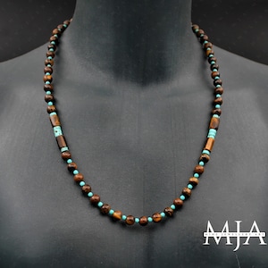 Healing Turquoise & Protection Tiger Eye Choker Necklace Gemstone Choker Men&#39;s And Women&#39;s Necklace Turquoise Beaded Jewelry Long Mala
