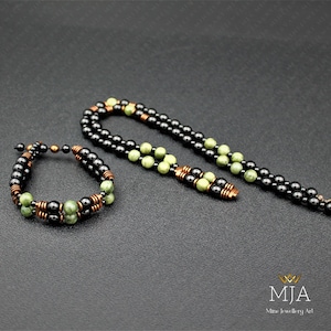 Set Jade Necklace And Jade Bracelet Copper Hematite Black Onyx Men&#39;s Bracelet Women&#39;s Tassel Jewelry Couple Set Jewelry Mala Beaded Necklace
