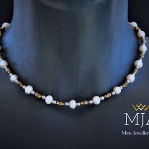 Collar de gargantilla de perlas con piedra de hematita de plata y oro, collar de perlas reales para hombres, collar de regalo de perlas, joyería de perlas naturales