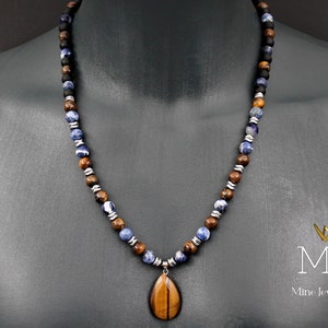 Tiger&#39;s Eye Pendant Necklace: Sodalite, Onyx, Hematite Stone