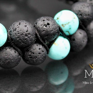 Turquoise & Black Lava Bead Bracelet: Adjustable Macrame Gemstone Bracelet imagem 4