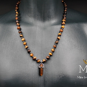 Protection Tiger&#39;s Eye Pendant Necklace Hematite Beaded Crystal Clasp Long Necklace Womens Necklace Mens Bead Jewelry