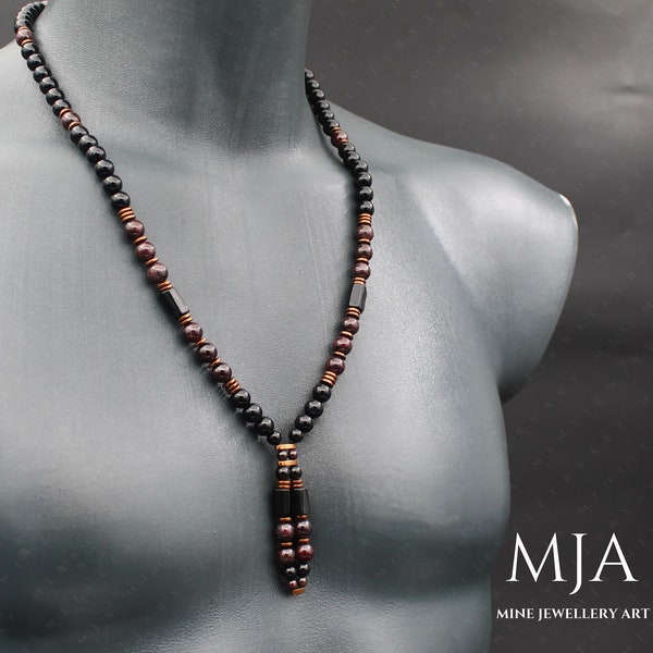 Energy Garnet with Emotional Tourmaline Gemstone Necklace Copper Hematite Stone And Onyx Beads Jewelry Red And Black Buritalist Necklace