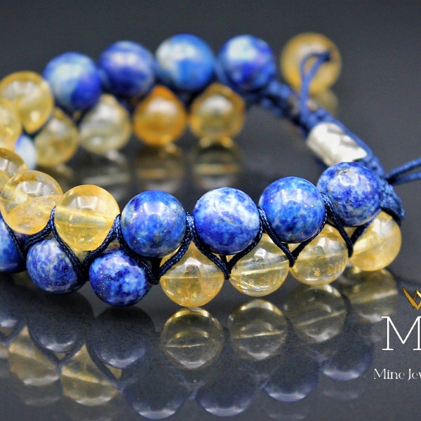 Citrine & Lapis Lazuli Bead Bracelet, Ukraine Flag Bracelet, Ukraine Jewelry, Macrame Adjustable Bracelet, Stand with Ukraine