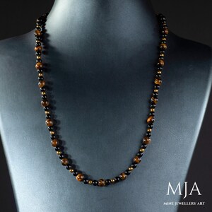 Tigers Eye Gemstone with Gold Hematite Black Onyx Choker Necklace Stone Necklaces Man Choker Beaded Necklace Women&#39;s Gift Jewelry