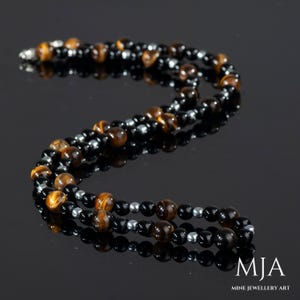 Tigers Eye Gemstone with Silver Hematite Black Onyx Choker Necklace Stone Necklaces Man Choker Beaded Necklace Women&#39;s Gift Jewelry