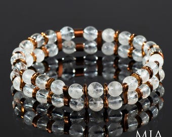 Quartz Bead Bracelet: Copper Hematite Gemstone Stretch Jewelry