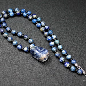 Lapis Lazuli Pendant Necklace: Beaded Onyx, Men&#39;s/Women&#39;s Gift