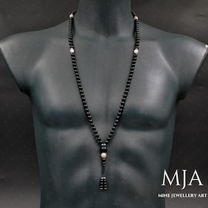 108 Mala Bead Necklace Moonstone Mala Tassel Necklace, Silver Hematite Japa Mala Black Onyx Mala Buddhist Mala Beads, 108 Yoga Necklace
