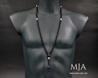 108 Collier de perles Mala Collier de gland Mala en pierre de lune, Hématite argentée Japa Mala Onyx noir Mala Perles bouddhistes Mala, 108 Collier de yoga