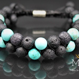 Turquoise & Black Lava Bead Bracelet: Adjustable Macrame Gemstone Bracelet imagem 1
