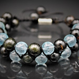 Black Tourmaline & Blue Topaz Beaded Bracelet Gemstone Bracelet Macrame Bracelet Men&#39;s And Women&#39;s Bracelet Gift Jewelry