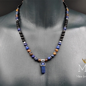 Pointed Lapis Lazuli Pendant Natural Black Onyx Gemstone Protection Stone Tiger&#39;s Eye Necklace Men&#39;s Necklace Gift For Him Unisex Necklace