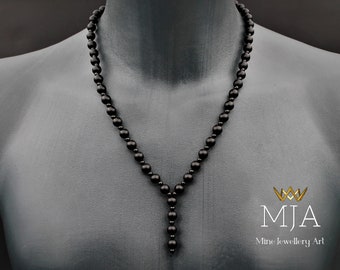 Matte Black Onyx Balance Necklace, Mens Necklace, Womens Necklace, 54 Mala, Gemstone Necklace Onyx Beaded Tassel Necklace 108 Japa Mala
