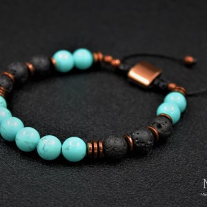 8 mm Turquoise & Lava Bead Bracelet Copper Hematite Stone Macrame Bracelet Men And Women Gemstone Jewelry Healing Love Summer Gift Bracelet