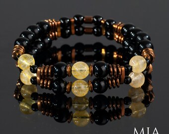 Citrine Bracelet: Copper Hematite & Black Onyx Gemstone Jewelry