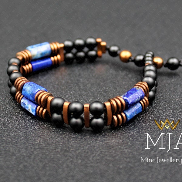 Protection Lapis Lazuli Bracelet Macrame Adjustable Bracelet Copper Hematite Stone And Black Onyx Beads Armband Bracelet Men Yoga Jewelry