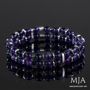 Spiritual Amethyst With Silver Hematite Bracelet Armband Bracelet Elastic Bracelet Men Women Gift Purple Jewelry