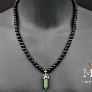 Point Aventurine Crystal Pendant Necklace Aventurine & Black Onyx Beads Necklace Gift For Men And Women Jewelry
