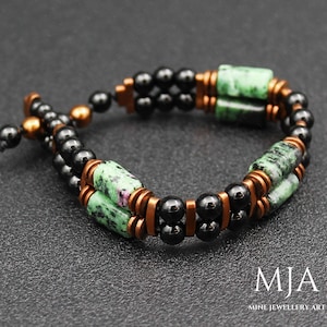 Ruby Zoisite Bracelet Macrame Adjustable Bracelet Copper Hematite Stone And Black Onyx Beads Armband Bracelet Boho Yoga Anyolite Jewelry