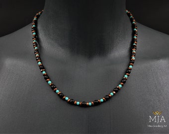 Turquoise & Black Onyx Gemstone Choker Copper Hematite Stone Layering Necklace, Men&#39;s And Women&#39;s  Beaded Necklace, Unique Jewelry Gifts