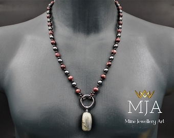 Energy Garnet Bead Necklace Raw Labradorite Pendant Black Hematite Stone Red Garnet Necklace Men's & Women's Gift Gemstone Jewelry Choker
