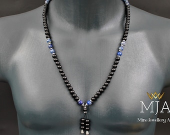 Lapis Lazuli Mala Black Onyx Mala Necklace Onyx Beaded Tassel Necklace Japa Mala Chakra Balancing Necklace Meditation