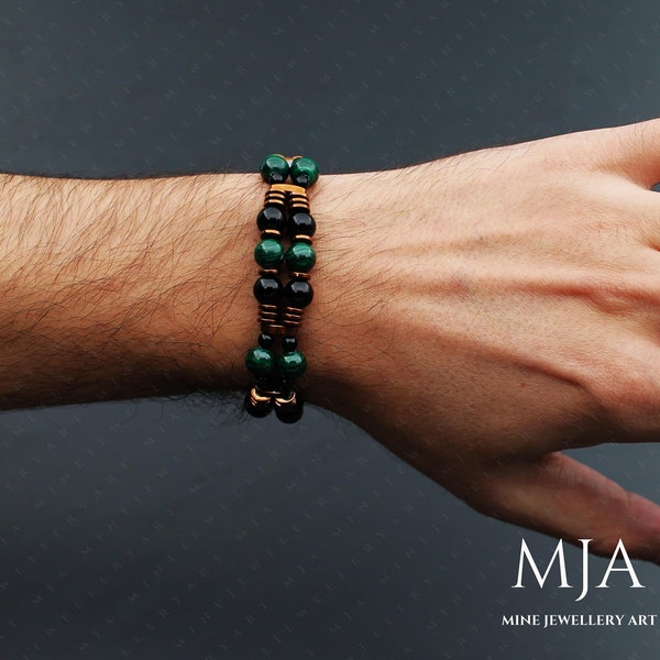 Genuine Malachite Bracelet Malachite Macrame Jewelry Gemstone Green Malachite for Men Handmade Beaded Bracelet Dainty Black Onyx Armband