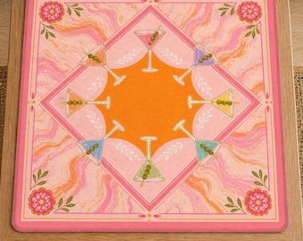 Martini Mahjong Mat | Pink Orange Cocktail Game Table Cover 31.5 inches