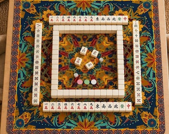 Boho Mandala Mahjong Mat, Colorful Game Night Decor, Non-Slip Washable Table Mat