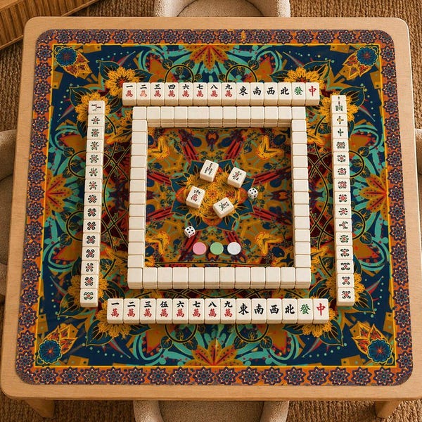 Tapete de Mahjong Boho Mandala, Decoración colorida para noches de juegos, Tapete de mesa antideslizante y lavable
