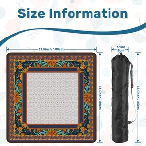 Boho Mahjong Mat Blue Orange | Vintage Pattern Game Table Mat | Non Slip Mahjong Mat 31.5 x 31.5 in