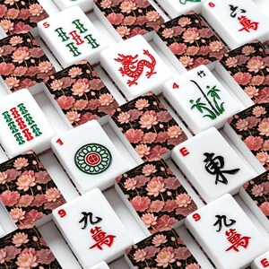 Pink Lotus Mahjong Tile Back Design, Glossy Resin Mahjong Tile, Floral Mahjong Accessory