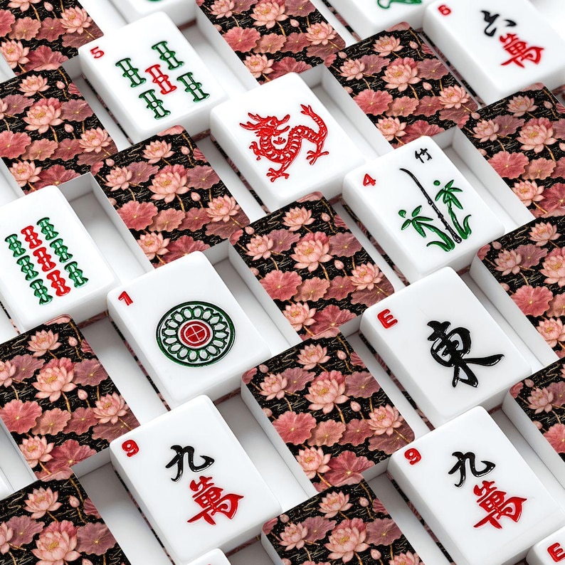 Pink Lotus Mahjong Tile Back Design, Glossy Resin Mahjong Tile, Floral Mahjong Accessory