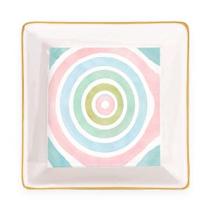 Pastel Rainbow Mahjong Dice Tray with Blue Dice, Gold Rim Ceramic 4x4 Tray, Colorful Dice Bowl, Mahjong Gift, Mahjong Accessory