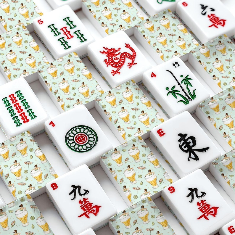 Beer Citrus Mahjong Tiles Summer Drink Mahjong Set With Traditional Chinese Tile Fronts image 2