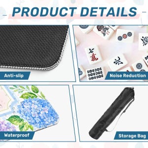 Pastel Hydrangea Mahjong Mat with Watercolor Floral Design, Soft Blue and Pink Mahjong Table Cover