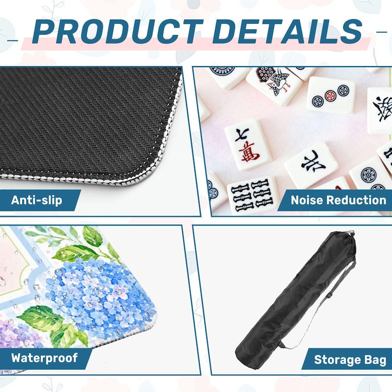Pastel Hydrangea Mahjong Mat with Watercolor Floral Design, Soft Blue and Pink Mahjong Table Cover