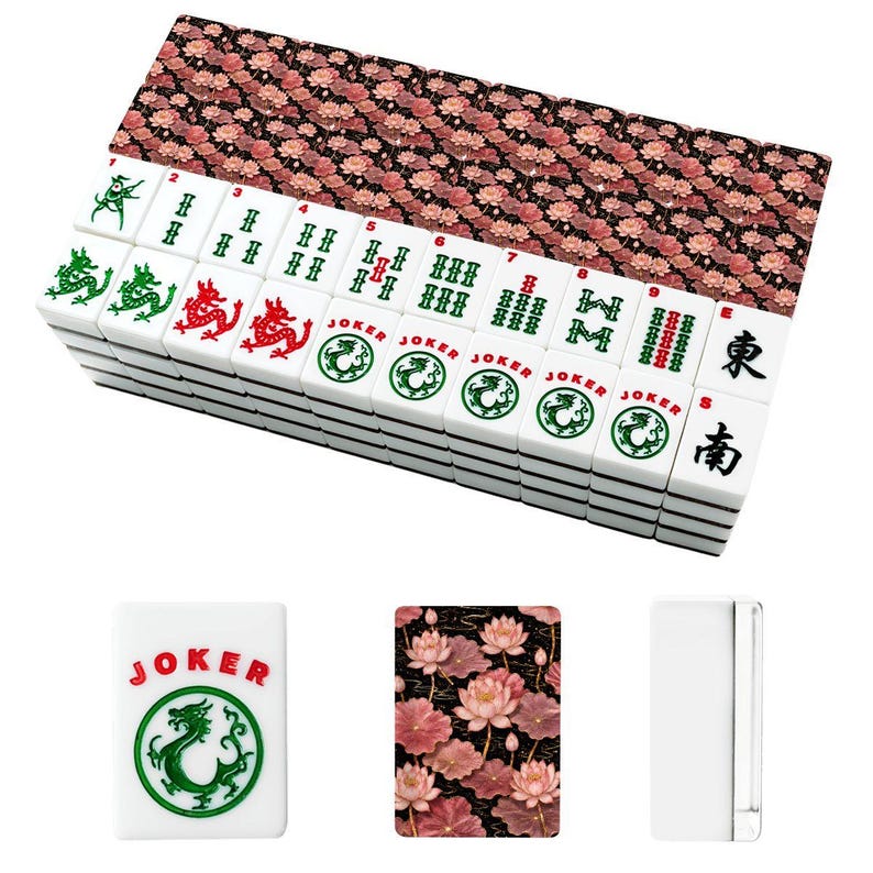 Pink Lotus Mahjong Tile Back Design, Glossy Resin Mahjong Tile, Floral Mahjong Accessory