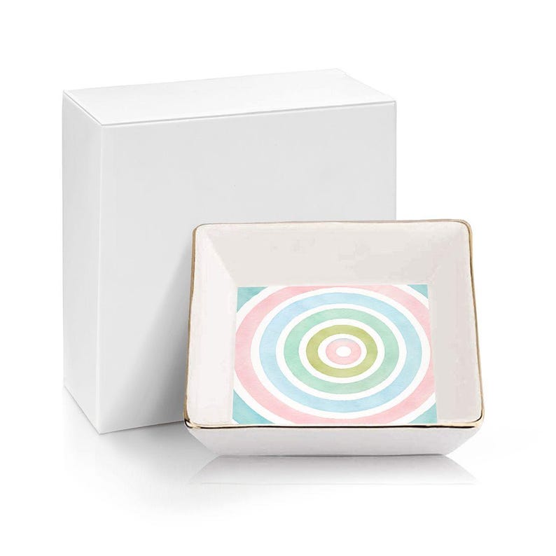 Pastel Rainbow Mahjong Dice Tray with Blue Dice, Gold Rim Ceramic 4x4 Tray, Colorful Dice Bowl, Mahjong Gift, Mahjong Accessory
