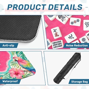 Palm Beach Mahjong Mat, Tropical Animal Game Mat, Pink Chinoiserie Mahjong Table Mat, Monkey Tiger Flamingo Parrot Gift