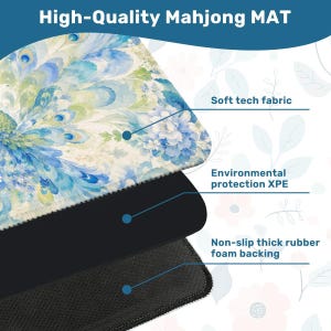 Blue Peacock Mahjong Mat, Chinoiserie Mahjong Table Mat, Floral Peacock Game Mat, Square Mahjong Mat
