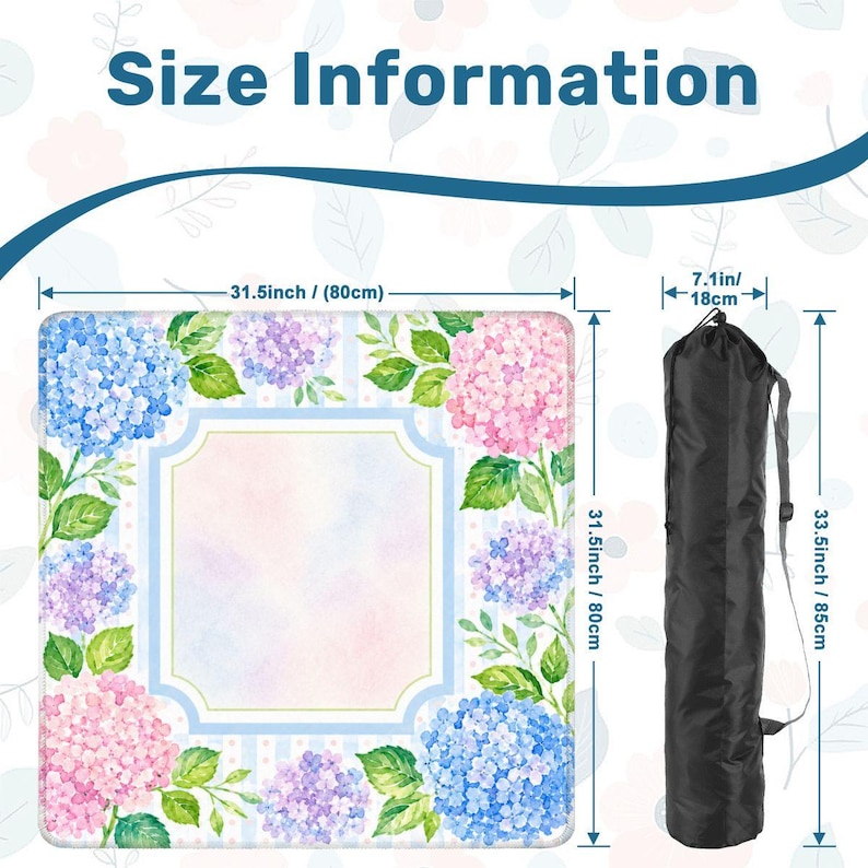 Pastel Hydrangea Mahjong Mat with Watercolor Floral Design, Soft Blue and Pink Mahjong Table Cover