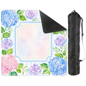 Pastel Hydrangea Mahjong Mat with Watercolor Floral Design, Soft Blue and Pink Mahjong Table Cover