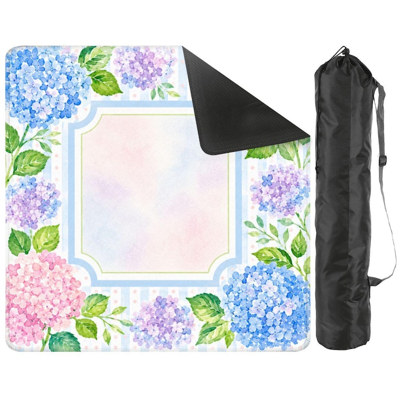Pastel Hydrangea Mahjong Mat with Watercolor Floral Design, Soft Blue and Pink Mahjong Table Cover