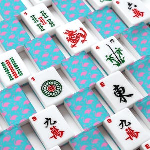 Pink Flamingo Mahjong Tiles Turquoise Tropical Mahjong Set With Traditional Chinese Tile Fronts